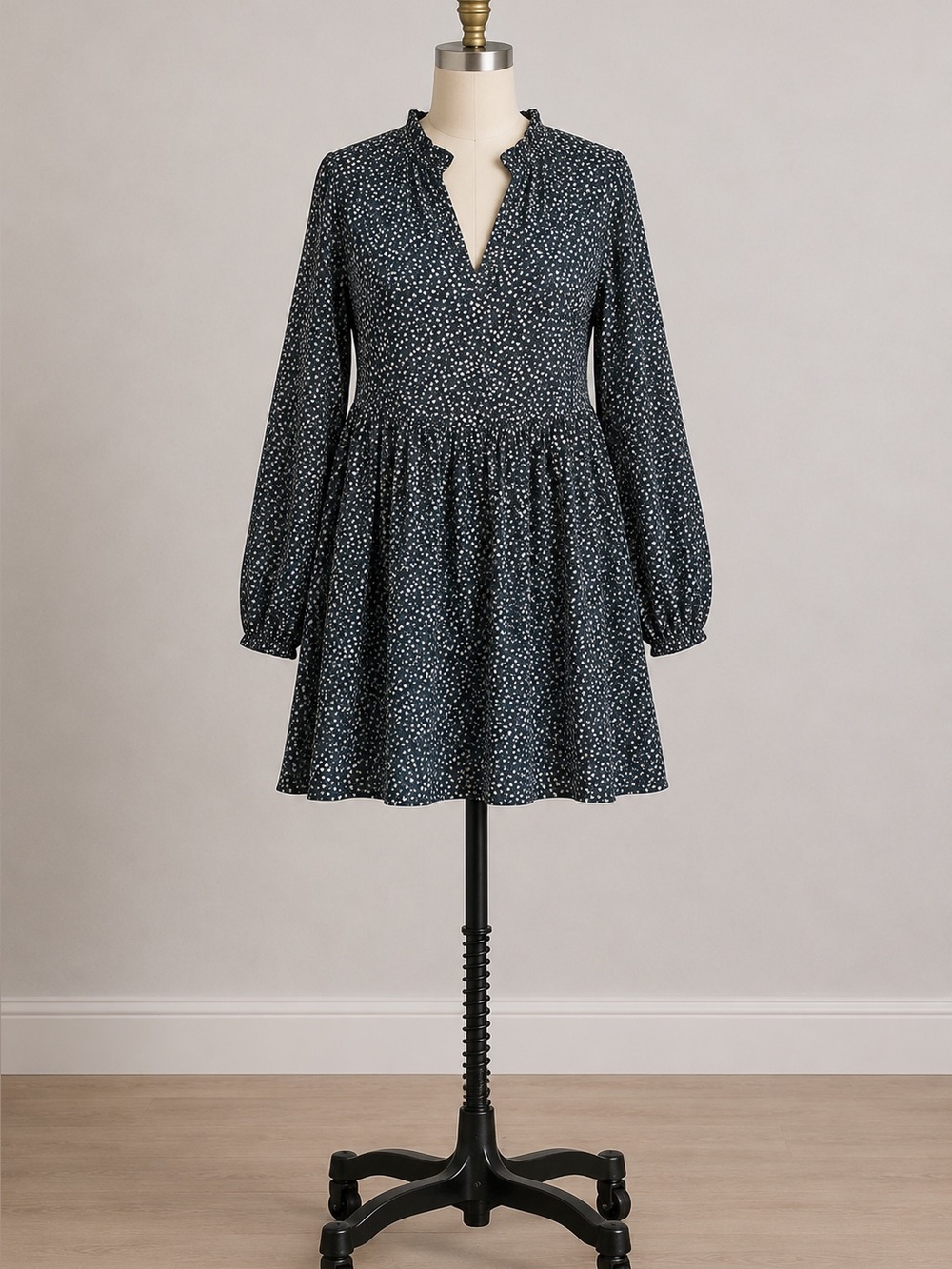 Böhme Floral Babydoll Mini Dress Size S Long Sleeve Boho Cottagecore